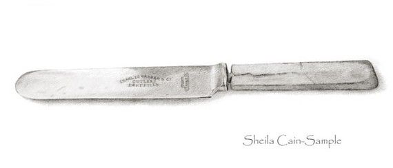 570x244 graphite drawing of grandma's butter knife from her wedding set - Butter Knife Drawing