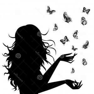 300x300 Stock Images Woman Silhouette Butterflies Around Her Beautiful - Butterfly Black And White Drawing