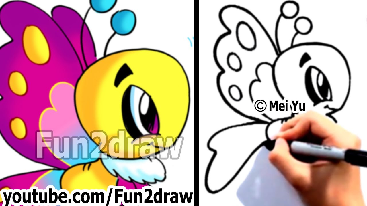 1280x720 How To Draw Cartoons Easy - Butterfly Cartoon Drawing
