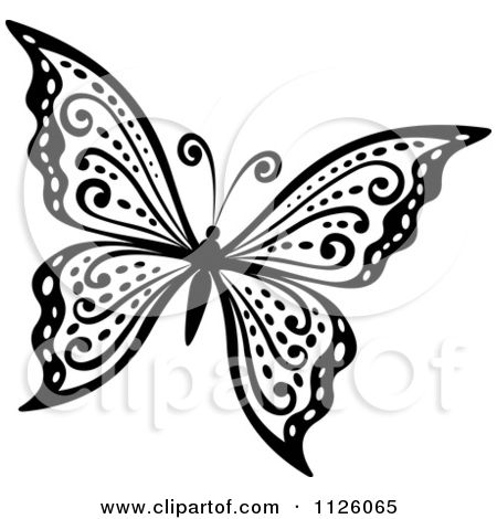 450x470 Clipart Of A Black And White Butterfly - Butterfly Drawing Black And White