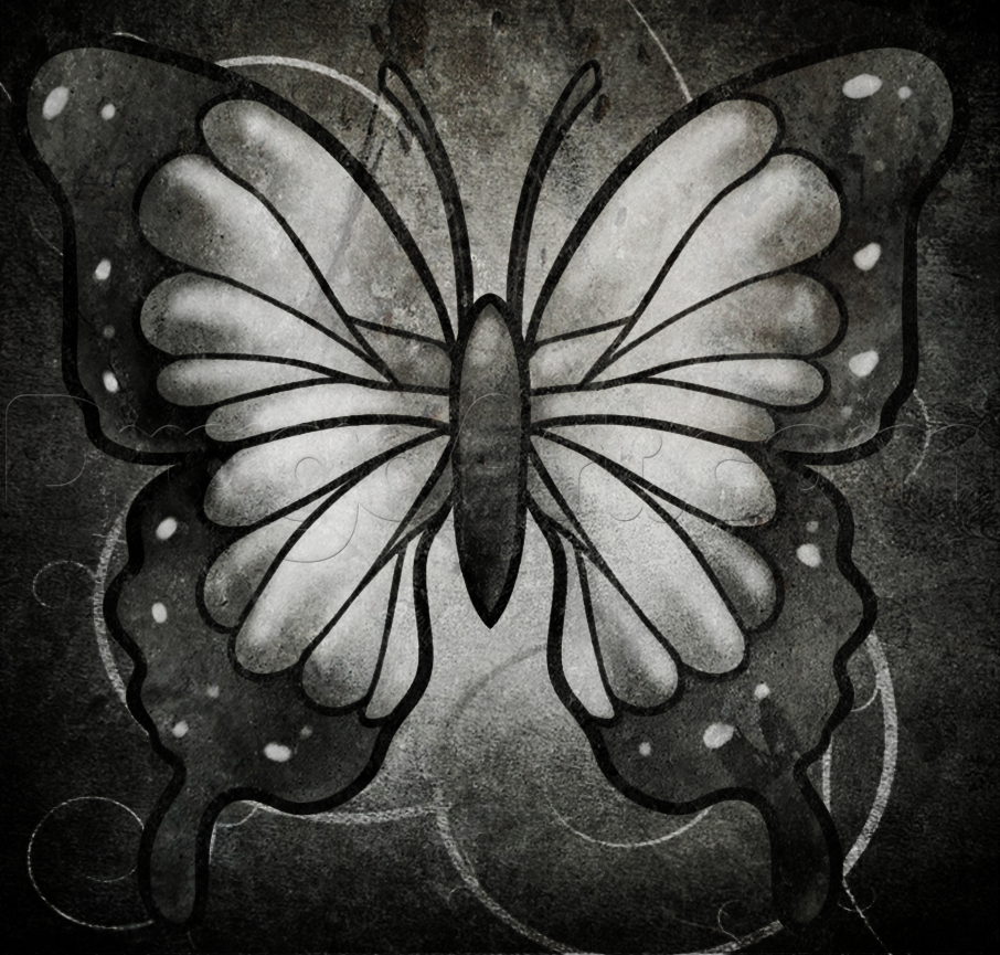 906x865 How To Draw A Black Butterfly, Step - Butterfly Drawing Black And White
