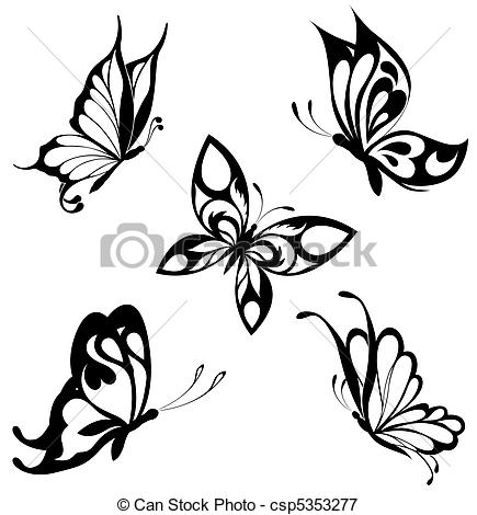 435x470 Set Black White Butterflies Of A Ta Black A White Set - Butterfly Drawing Black And White