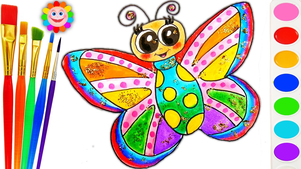 1280x720 How To Draw Rainbow Butterfly Drawing Coloring - Butterfly Drawing For Children
