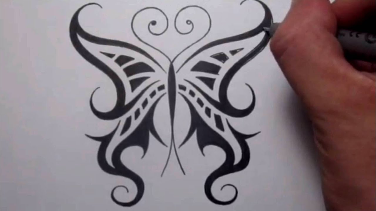 1280x720 Drawing A Cool Tribal Butterfly Tattoo Design - Butterfly Drawing Tattoo