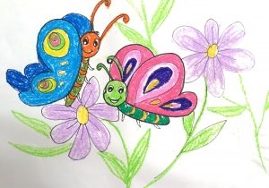 300x210 Flower With Butterfly Color Sketch Drawing Sketches Of Flowers - Butterfly Flower Drawing