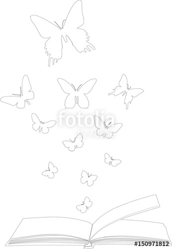 346x500 Butterflies Flying Above Open Book Sketch On White Stock Image - Butterfly Flying Drawing