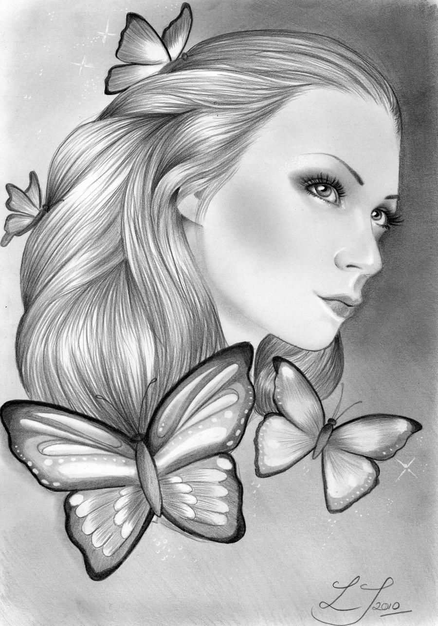 900x1284 Butterfly Girl - Butterfly Girl Drawing