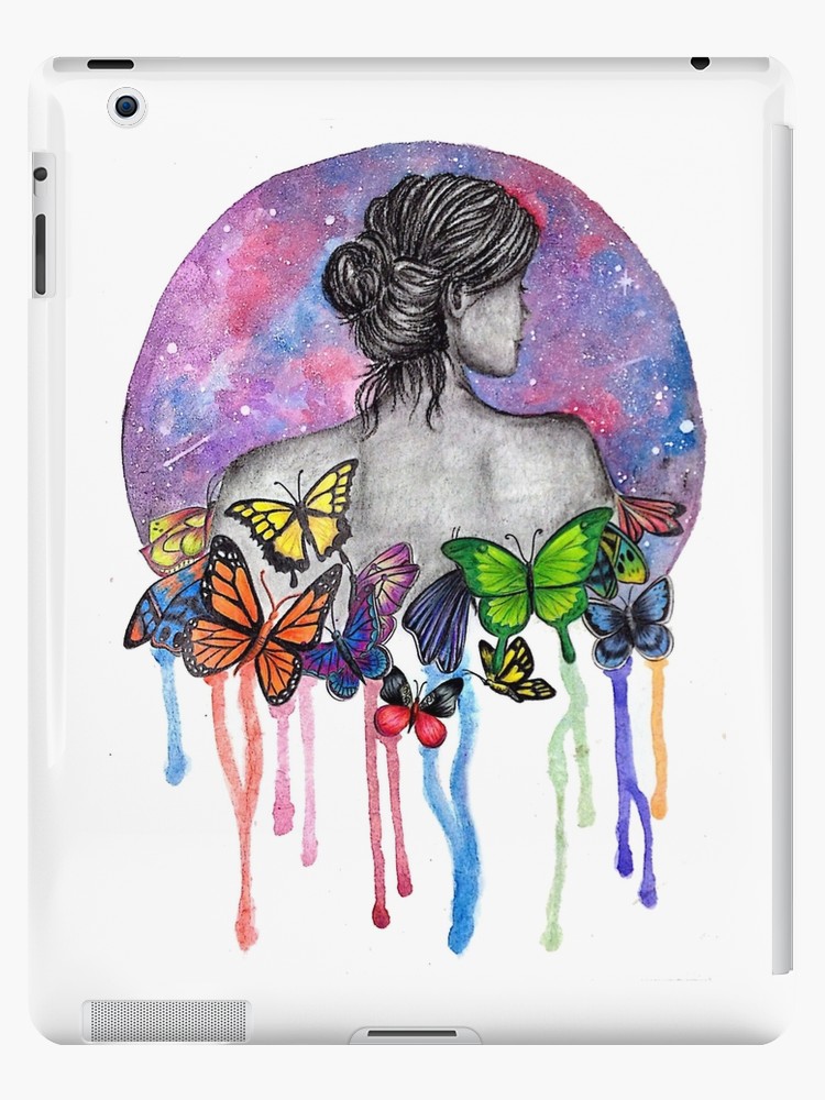 750x1000 Galaxy Butterfly Girl Drawing Ipad Cases Skins - Butterfly Girl Drawing