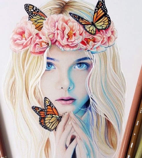 500x554 Image About Girl In Art - Butterfly Girl Drawing