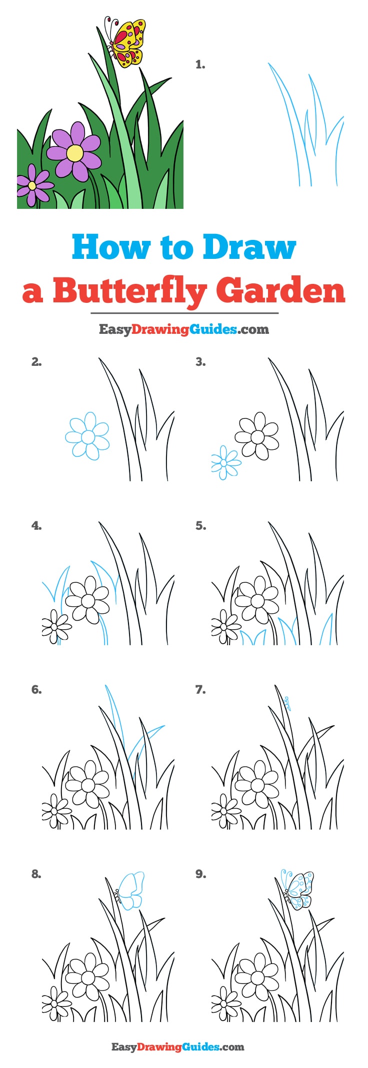 736x2137 How To Draw A Butterfly Garden - Butterfly In Garden Drawing