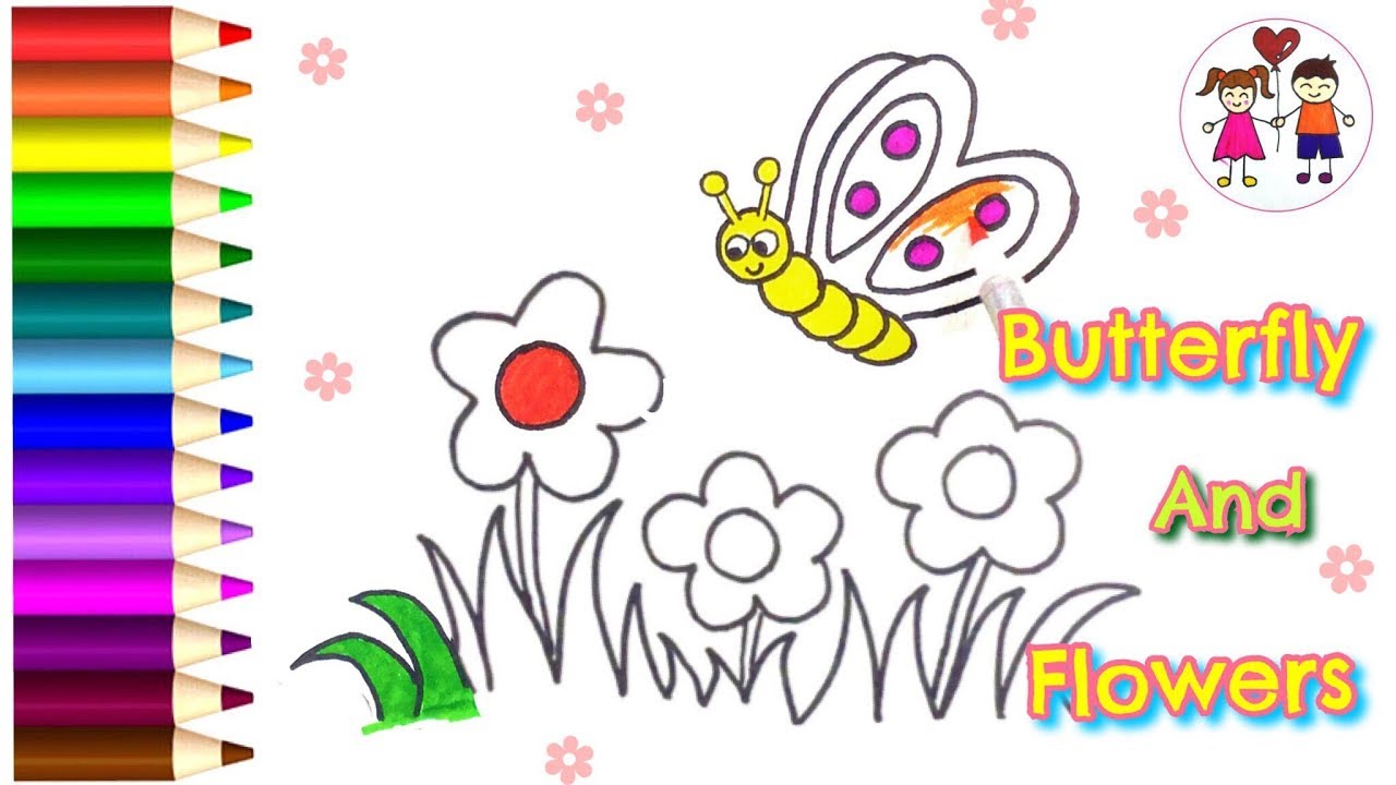 1280x720 How To Draw A Butterfly In Flower Garden Coloring Pages For Kids - Butterfly In Garden Drawing