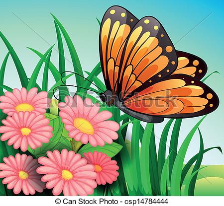 450x415 A Big Orange Butterfly - Butterfly In Garden Drawing