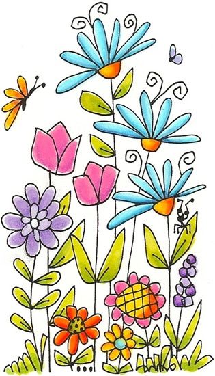 315x550 Flowers, Garden Variety Hearts Flowers Doodle Art - Butterfly In Garden Drawing