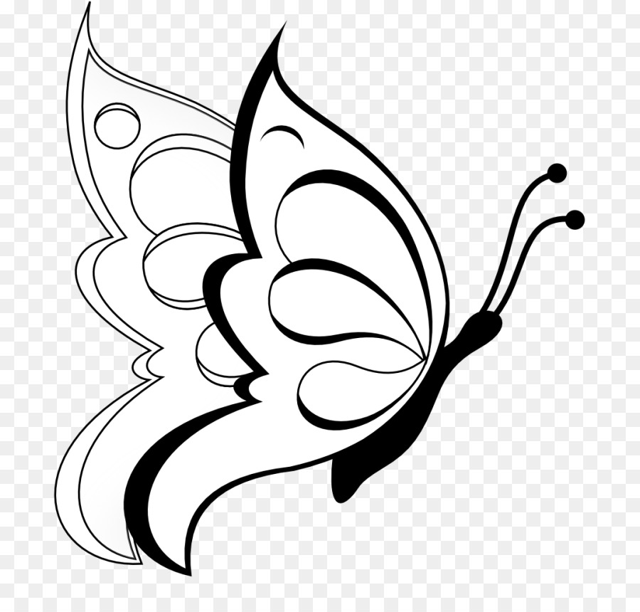 900x860 Pencil, Flower, Butterfly, Transparent Png Image Clipart Free - Butterfly Line Drawing