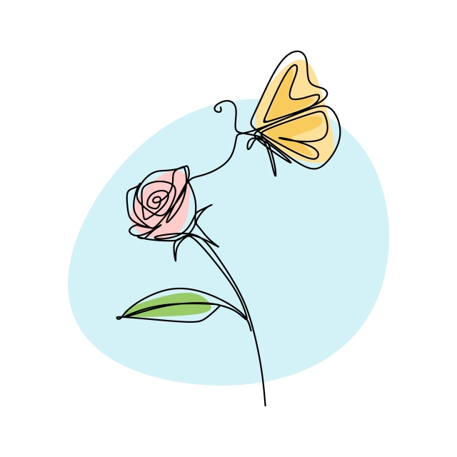 640x640 Beautiful Flower With Butterfly Continuous Line Drawing Vector - Butterfly Line Drawing Images