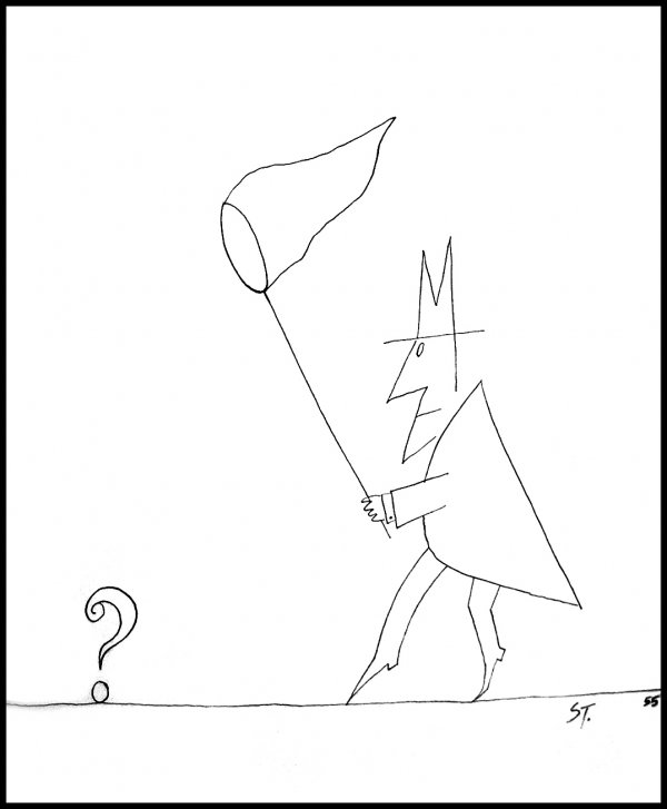 600x727 Original Ink Drawing - Butterfly Net Drawing