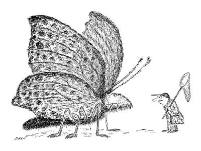 400x300 a tiny man with a butterfly net smiles - Butterfly Net Drawing