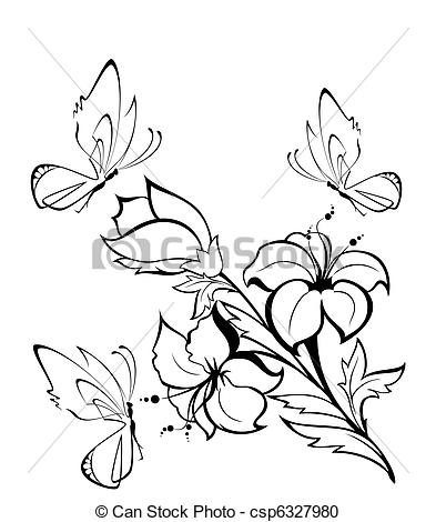 393x470 Collection Of 'flowers And Butterflies Drawing' Download More - Butterfly On Flower Drawing