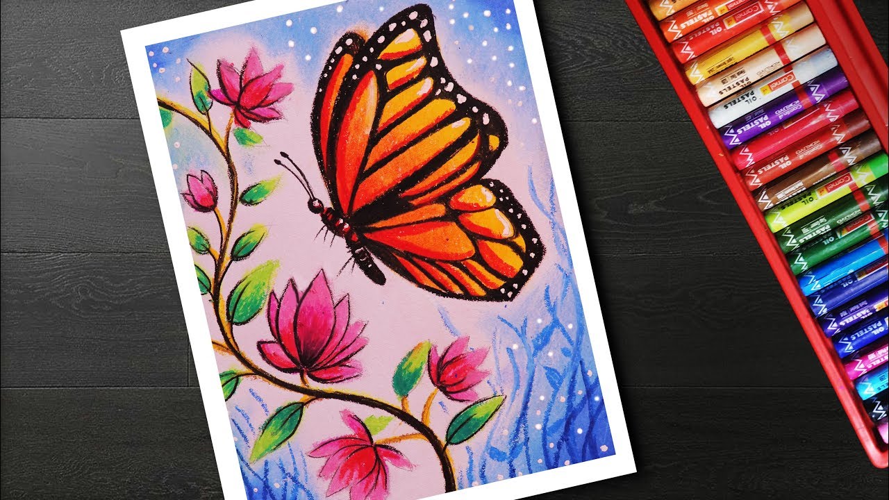 Butterfly Flower Drawing Colour Easy - Kids can use both crayons as