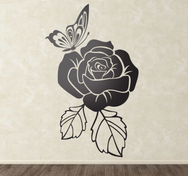 374x350 Flowers And Plants Wall Stickers Collection, Style Drawings - Butterfly On Rose Drawing