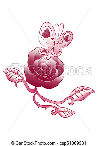 315x470 Illustration Of A Butterfly Rose Flower Tattoo On Isolated White - Butterfly On Rose Drawing