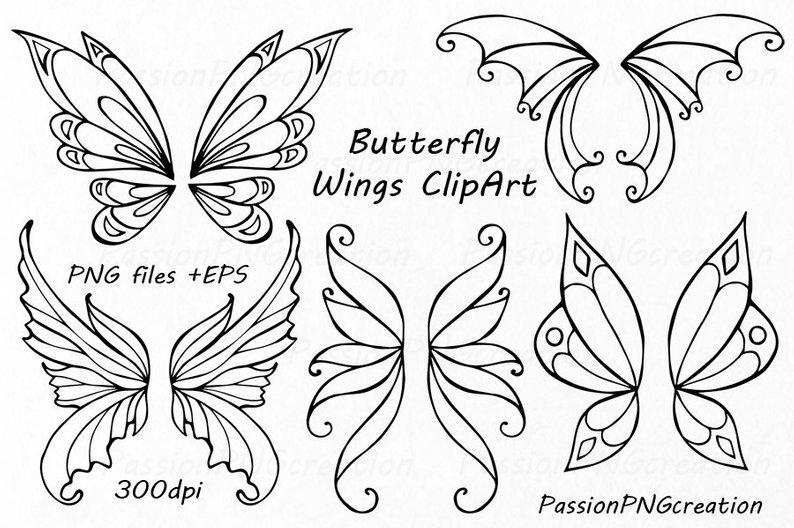 794x528 butterfly wings clipart doodle wings clip art hand drawn etsy - Butterfly Wings Drawing
