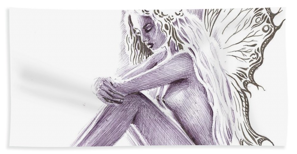 967x500 Girl With Butterfly Wings Beach Towel For Sale - Butterfly Wings Drawing