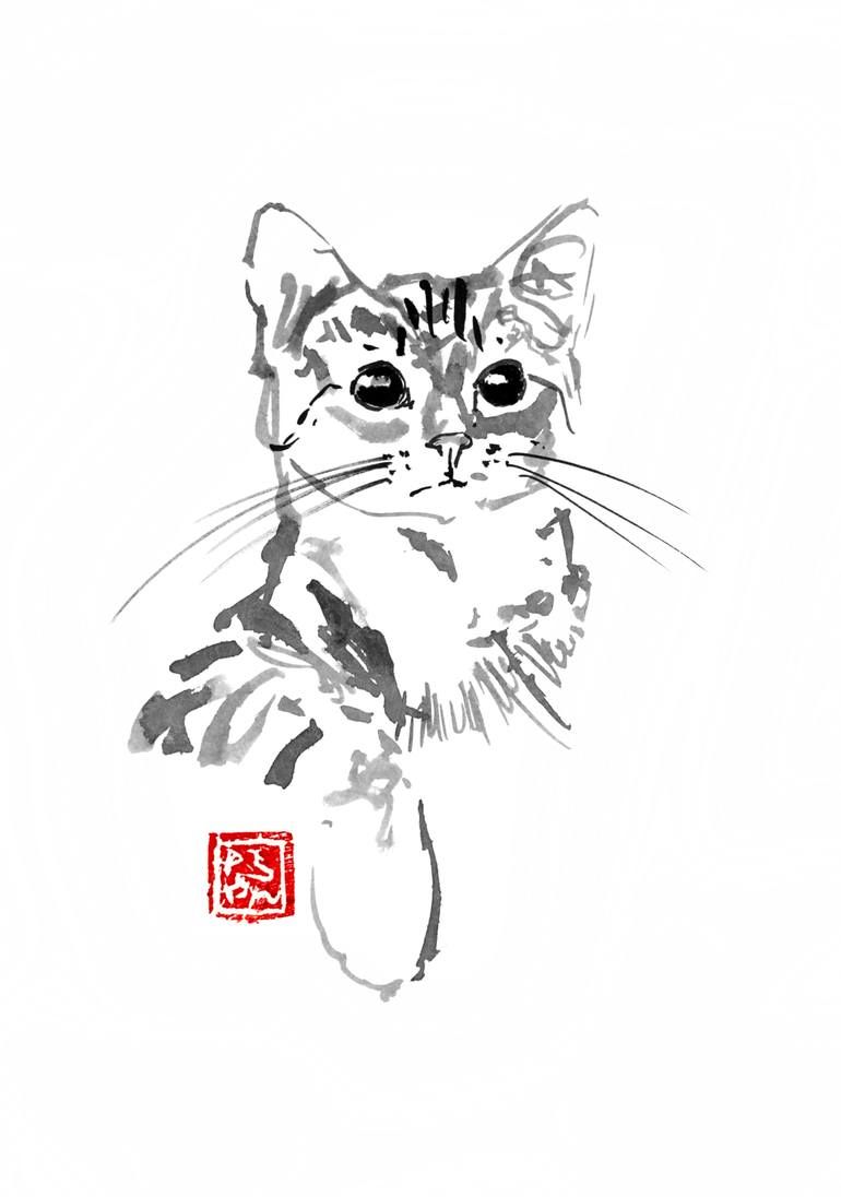 770x1096 Buy Big Eyes Cat, An Ink Drawing On Paper - Buy Drawings