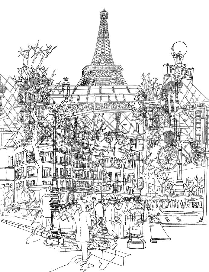 692x900 Paris Bw Drawing - Bw Drawing