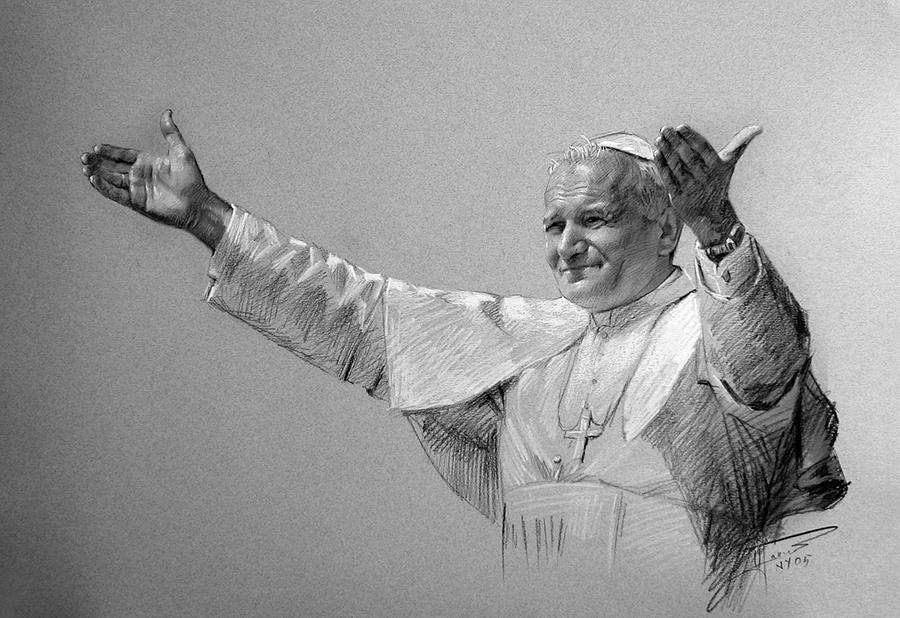 900x618 pope john paul ii bw drawing - Bw Drawing