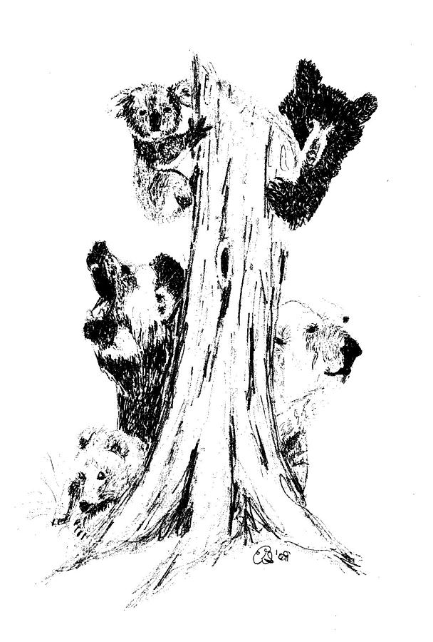 608x900 Tree Of Bears Bw Drawing - Bw Drawing