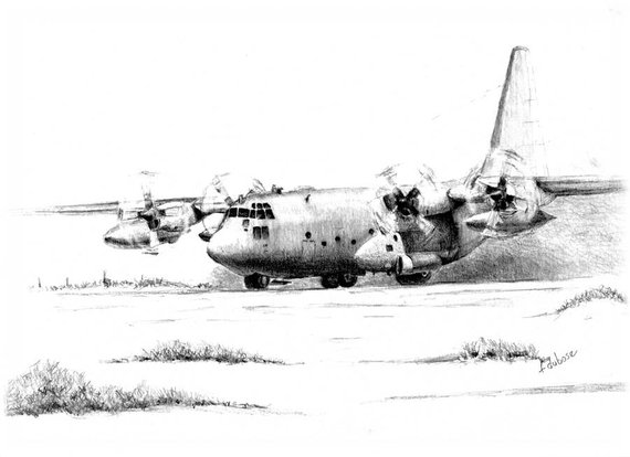 570x414 c lands on a combat strip etsy - C 130 Drawing