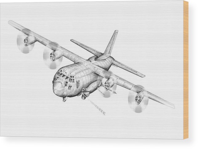 643x485 Ac Wood Print - C 130 Drawing