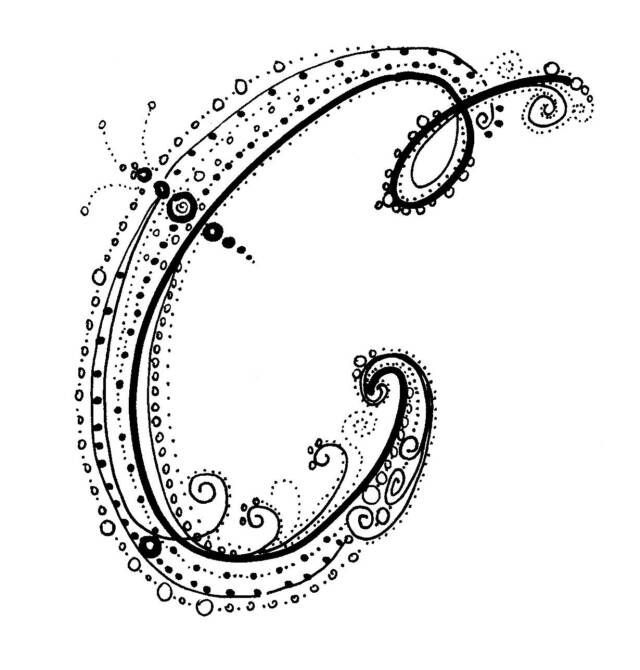 640x670 Embroidery Calligraphy Alphabet - C Drawing