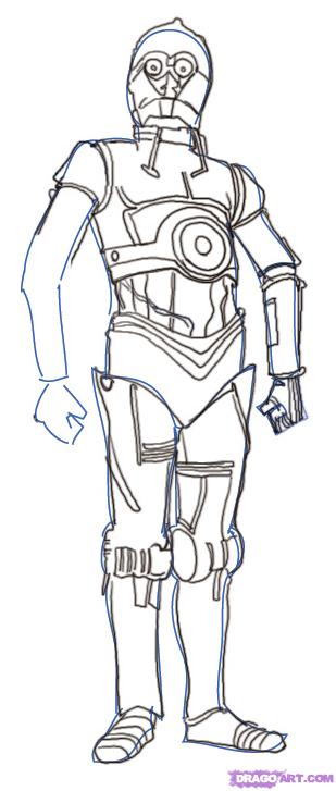 309x727 How To Draw Step - C3po Drawing