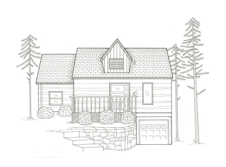 794x586 custom cabin drawing personalized house building or venue etsy - Cabin Drawing