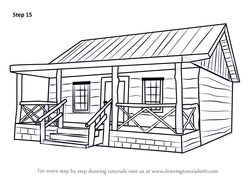 843x596 learn how to draw a wood cabin - Cabin Drawing