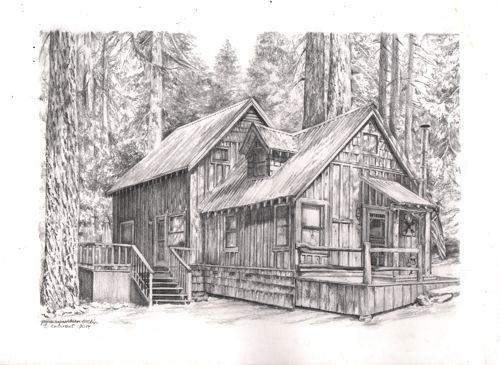 Log Cabin Pencil Drawing - animals Pencil Drawing