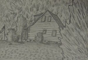 300x206 cabin in the woods original pencil drawing artist signed laminated - Cabin In The Woods Drawing