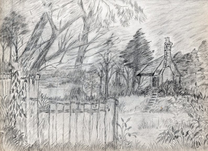 794x577 charcoal drawing cabin in the woods print of original etsy - Cabin In The Woods Drawing