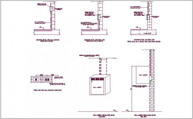 650x400 triple play outlet and wall cabinet wall mounting detail dwg - Cabinet Detail Drawing