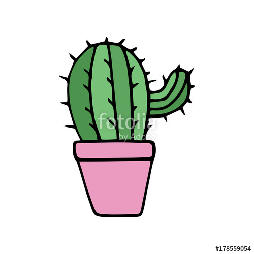500x500 cute little cacti in pink plant pot vector illustration doodle - Cactus Cartoon Drawing
