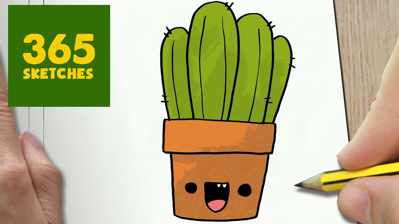 1280x720 How To Draw A Cactus Cute, Easy Step - Cactus Cartoon Drawing