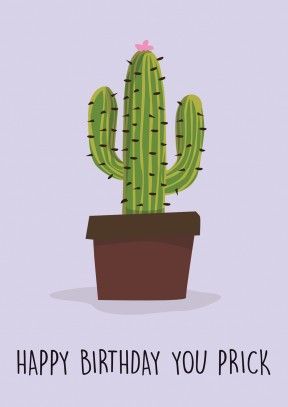 288x407 a lilac card with a cartoon drawing of a cactus and 'happy - Cactus Cartoon Drawing
