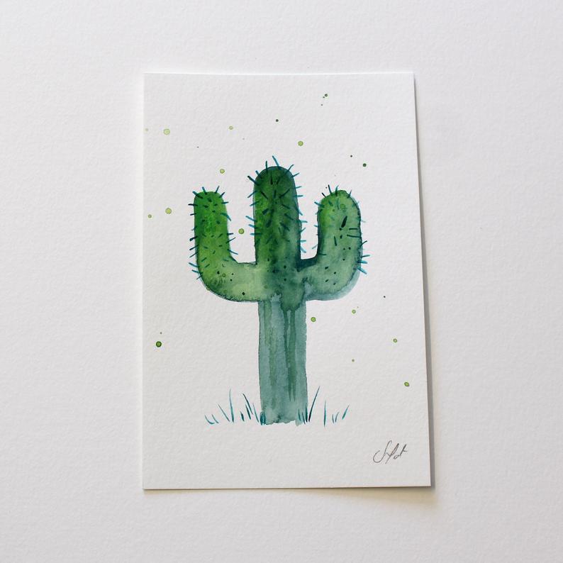 794x794 cactus minimalist original watercolor illustration cactus etsy - Cactus Drawing