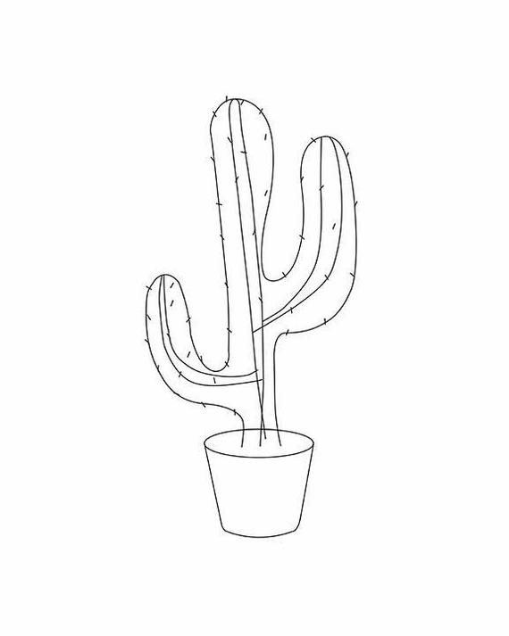 570x713 Cactus Art Line Drawing Black And White Instant Download Etsy - Cactus Drawing Black And White