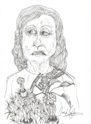 375x515 Elizabeth - Cactus Drawing Black And White