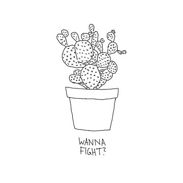 360x360 Wanna Fight Cactus Drawing Sticker - Cactus Drawing Black And White