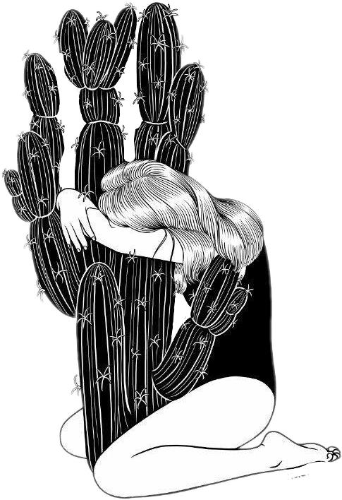 485x708 Sadgirl Cactus Tumblrgirls Draw Black White Sad - Cactus Drawing Black And White