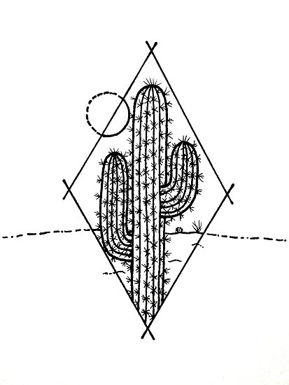 413x550 Black And White Minimal Cactus Design Posters - Cactus Drawing Black And White
